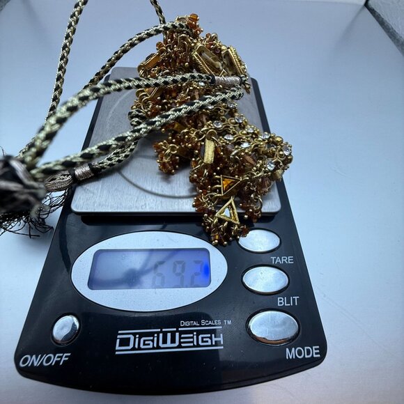 Vintage Indian Bollywood Style Gold Tone Crystal Bib Necklace With Amber Beads – - Picture 3 of 12